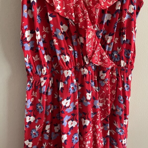 Express Women Sz L Red Floral Faux Wrap Adj Spaghetti Strap Ruffled Sundress - Picture 5 of 11